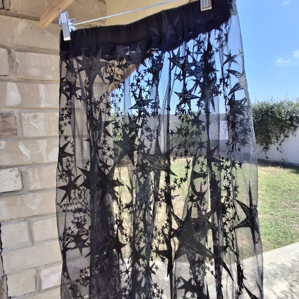 Romwe Black Mesh Sheer Embroidered Stars Maxi Cover-up Skirt Women Size Medium - Picture 5 of 16